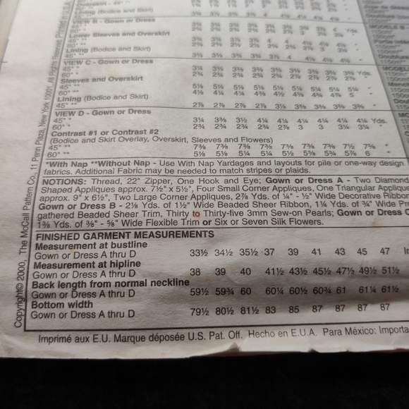 🗺 McCall's Evening Elegance Pattern 3010 Bridal, Formal Dancer, Costume Dresses - Picture 8 of 10